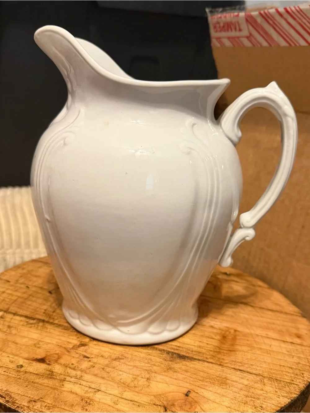 Vintage White Ornate Pitcher